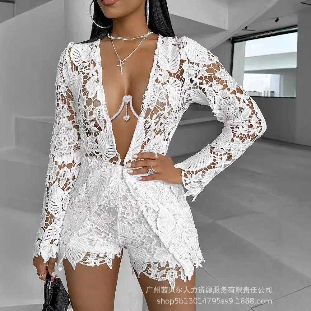 Summer Clothing Linen - Женские сексуальные короткие комплекты, ажурный топ,