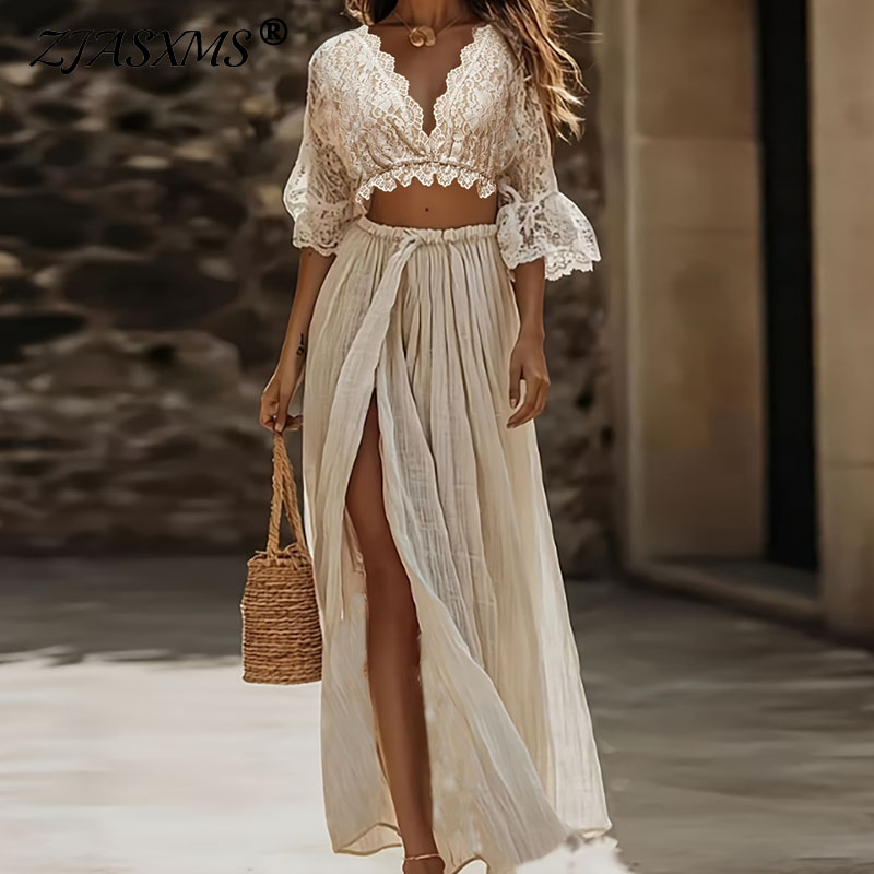 Summer Clothing Vacation - Женский богемный кружевной комплект из двух