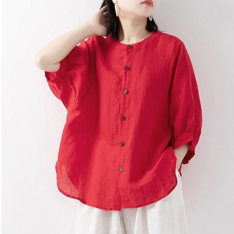 Summer Clothing Linen - Хлопково-льняная рубашка, женская весенне-летняя тонкая однотонная