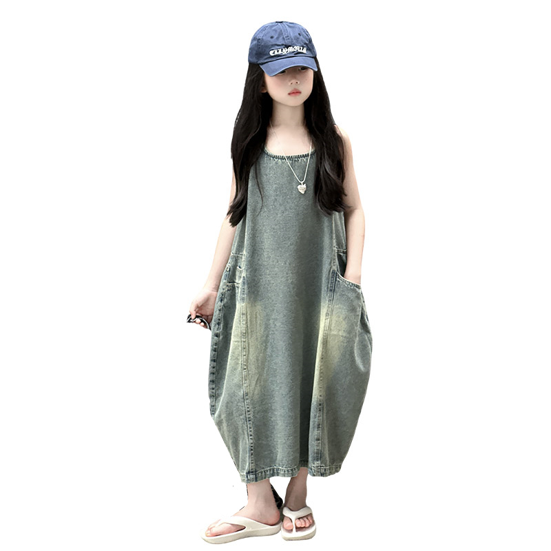 Summer Clothing For Girls - Винтажное синее детское джинсовое платье без